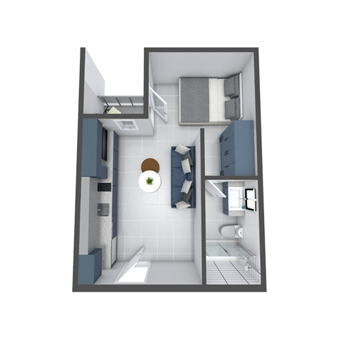 Floor plan for studio, 1 bath, 371 sqft